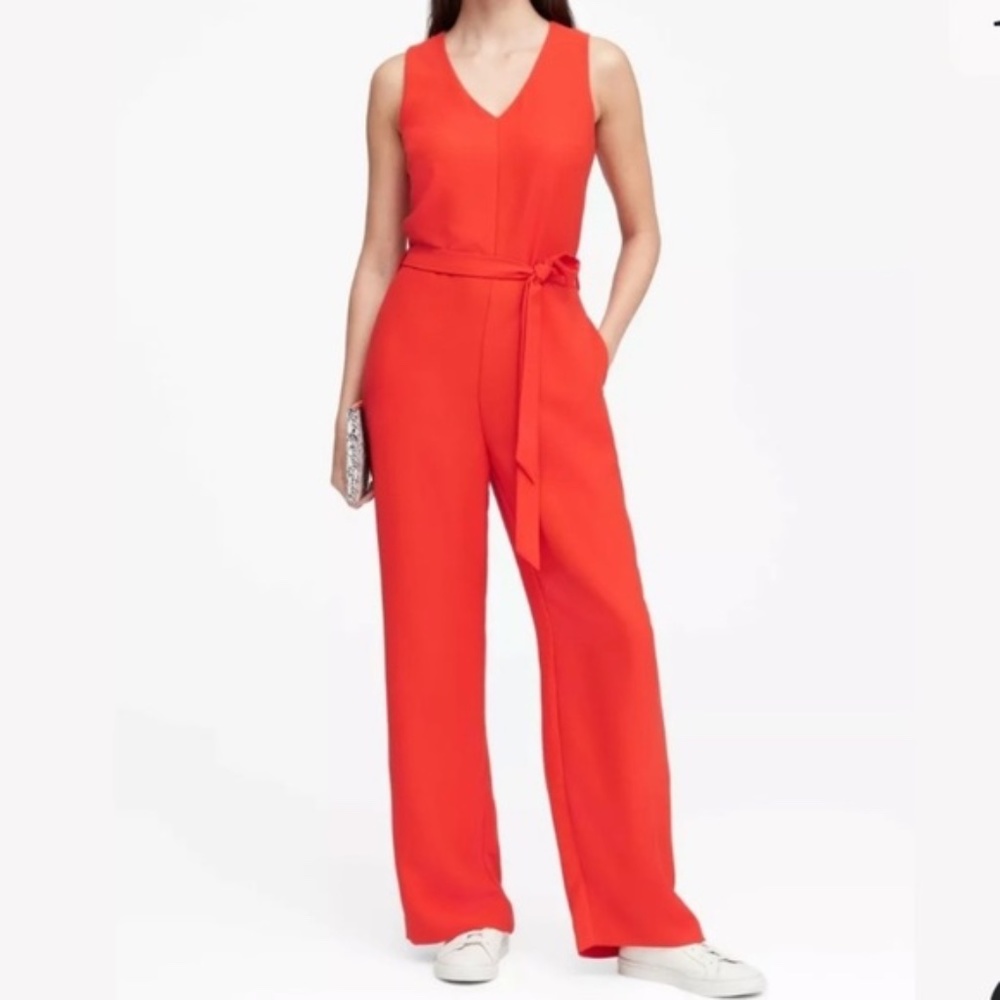 NWT Banana Republic V-Neck Wide Leg Jumpsuit Red Sz 14